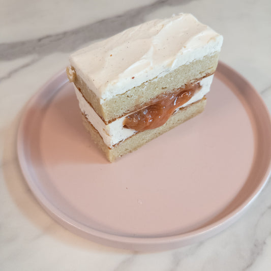 Cake Slab - Almond sponge, rhubarb orange zest compote, vanilla bean buttercream (GLUTEN FREE)